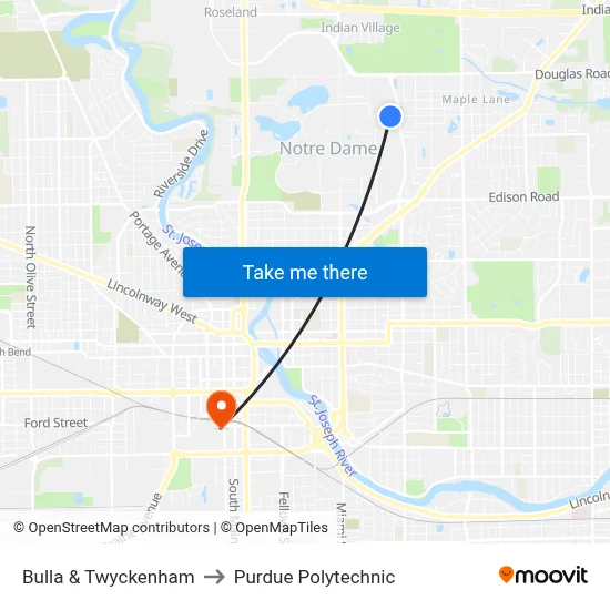 Bulla & Twyckenham to Purdue Polytechnic map