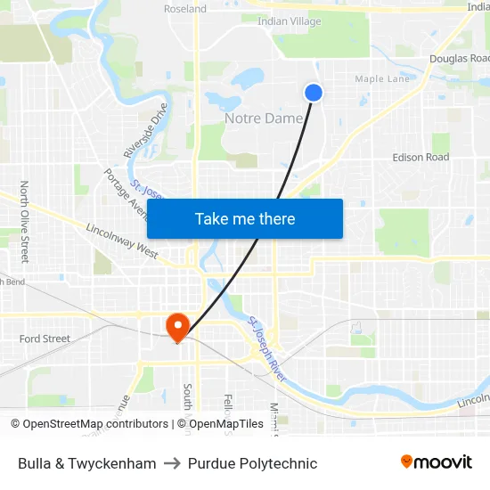Bulla & Twyckenham to Purdue Polytechnic map
