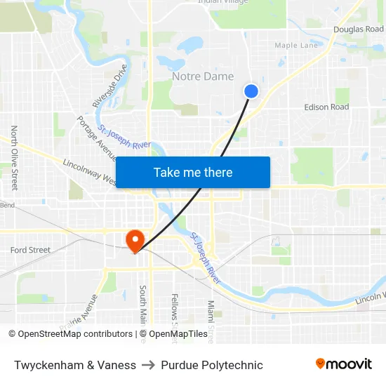 Twyckenham & Vaness to Purdue Polytechnic map