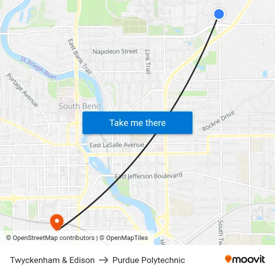 Twyckenham & Edison to Purdue Polytechnic map
