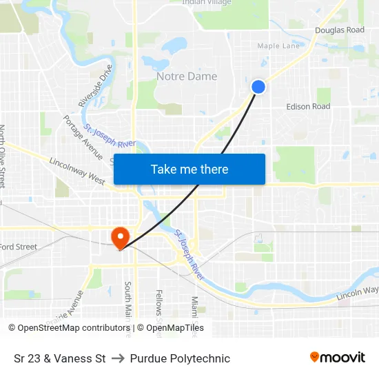 Sr 23 & Vaness St to Purdue Polytechnic map