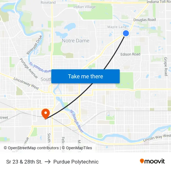 Sr 23 & 28th St. to Purdue Polytechnic map