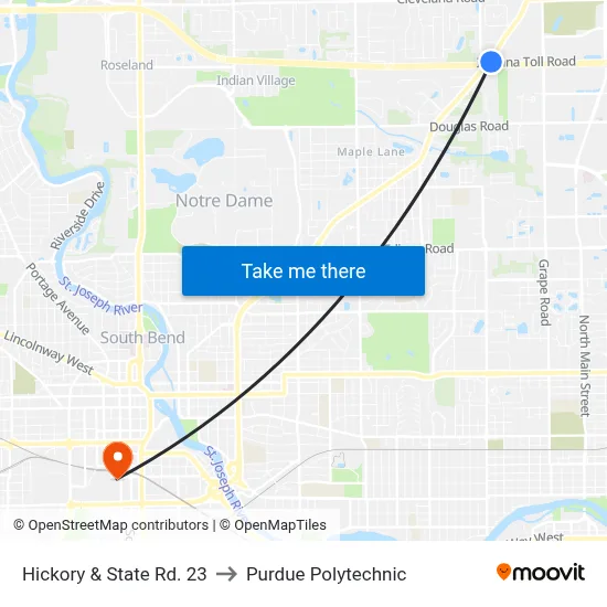 Hickory & State Rd. 23 to Purdue Polytechnic map