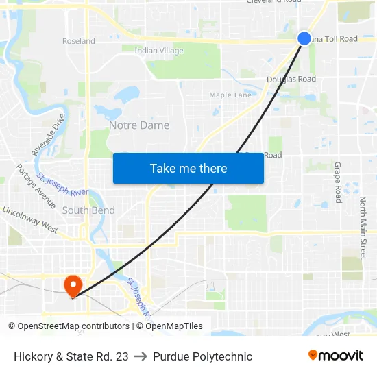 Hickory & State Rd. 23 to Purdue Polytechnic map