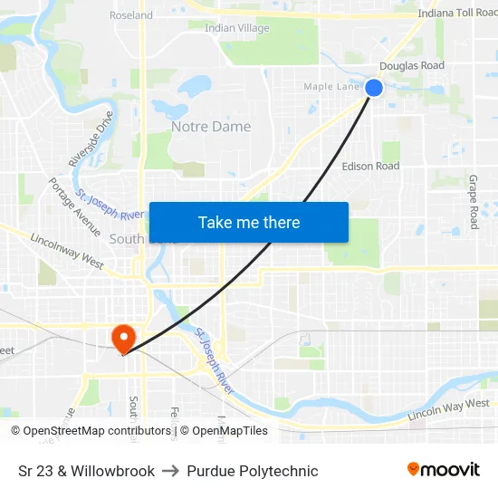 Sr 23 & Willowbrook to Purdue Polytechnic map