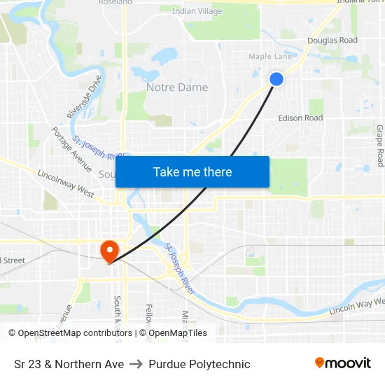 Sr 23 & Northern Ave to Purdue Polytechnic map