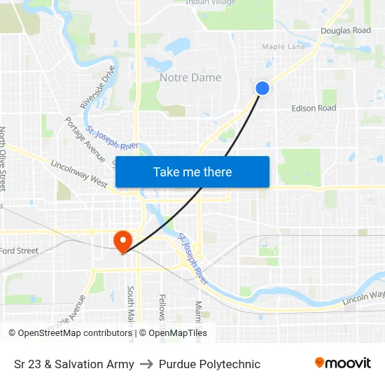 Sr 23 & Salvation Army to Purdue Polytechnic map