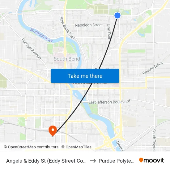 Angela & Eddy St (Eddy Street Commons) to Purdue Polytechnic map