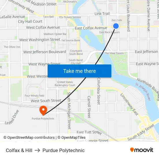 Colfax & Hill to Purdue Polytechnic map