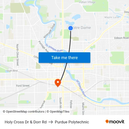 Holy Cross Dr & Dorr Rd to Purdue Polytechnic map