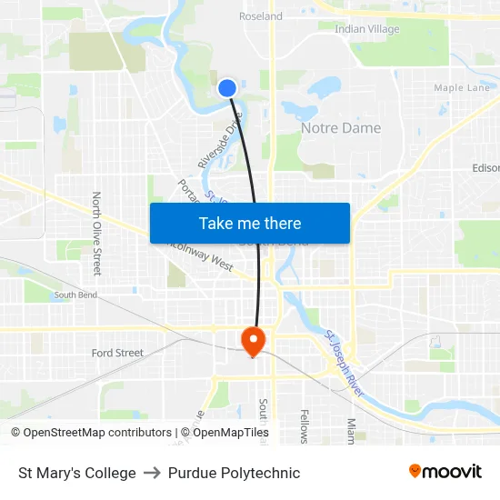 St Mary's College to Purdue Polytechnic map