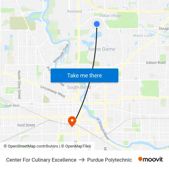 Center For Culinary Excellence to Purdue Polytechnic map
