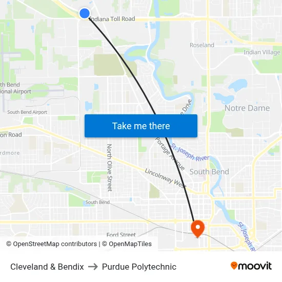 Cleveland & Bendix to Purdue Polytechnic map