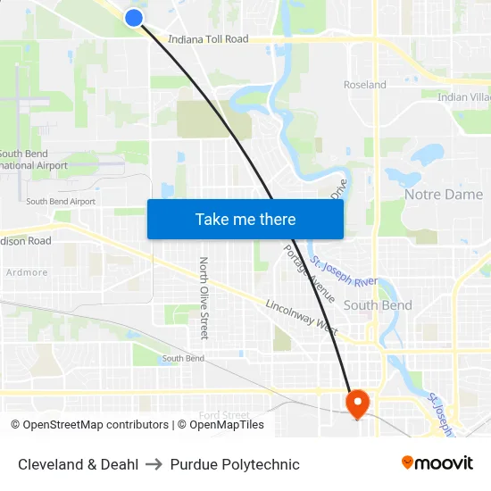 Cleveland & Deahl to Purdue Polytechnic map