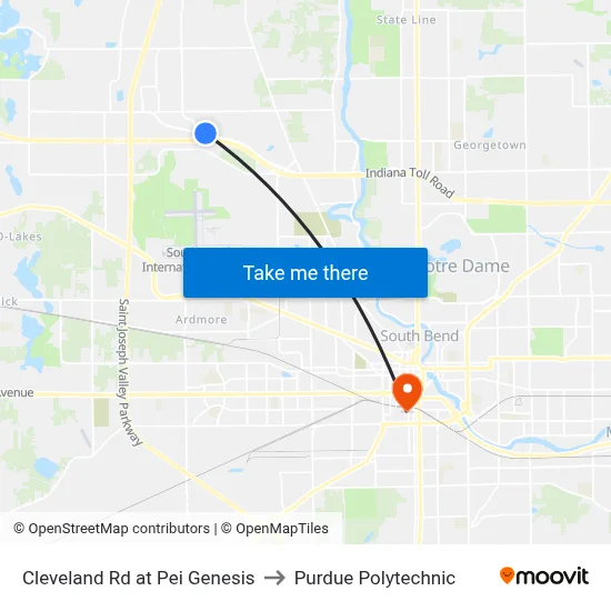 Cleveland Rd at Pei Genesis to Purdue Polytechnic map