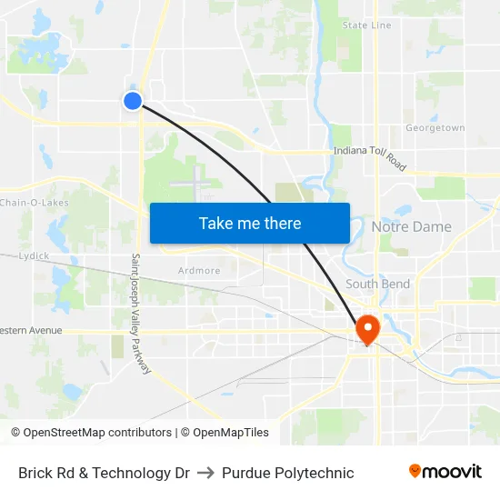 Brick Rd & Technology Dr to Purdue Polytechnic map