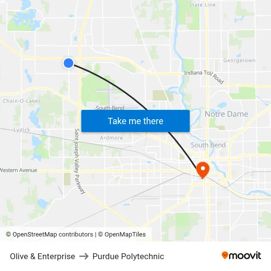 Olive & Enterprise to Purdue Polytechnic map