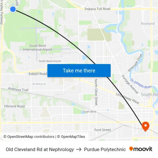 Old Cleveland Rd at Nephrology to Purdue Polytechnic map