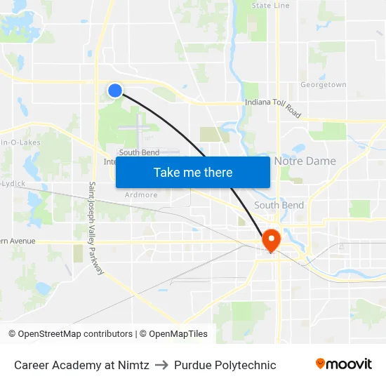 Career Academy at Nimtz to Purdue Polytechnic map
