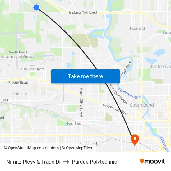 Nimitz Pkwy & Trade Dr to Purdue Polytechnic map