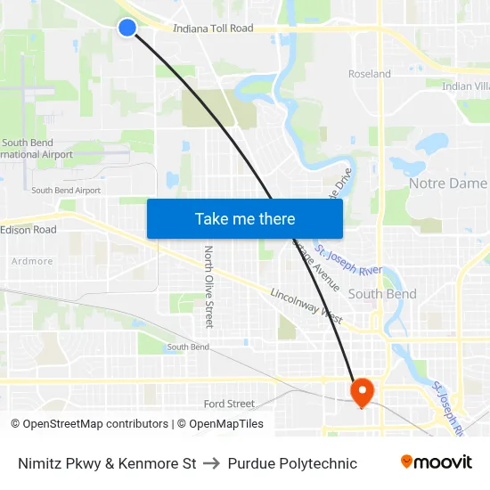 Nimitz Pkwy & Kenmore St to Purdue Polytechnic map