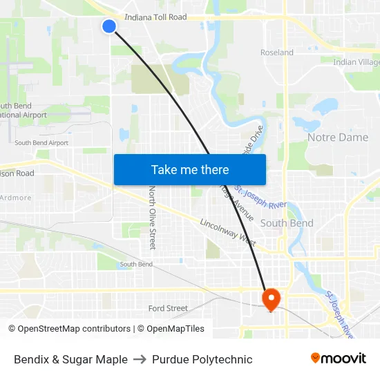 Bendix & Sugar Maple to Purdue Polytechnic map