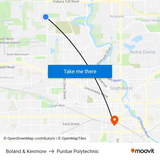 Boland & Kenmore to Purdue Polytechnic map