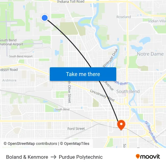 Boland & Kenmore to Purdue Polytechnic map