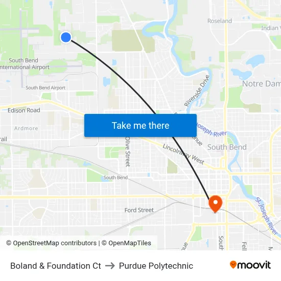 Boland & Foundation Ct to Purdue Polytechnic map