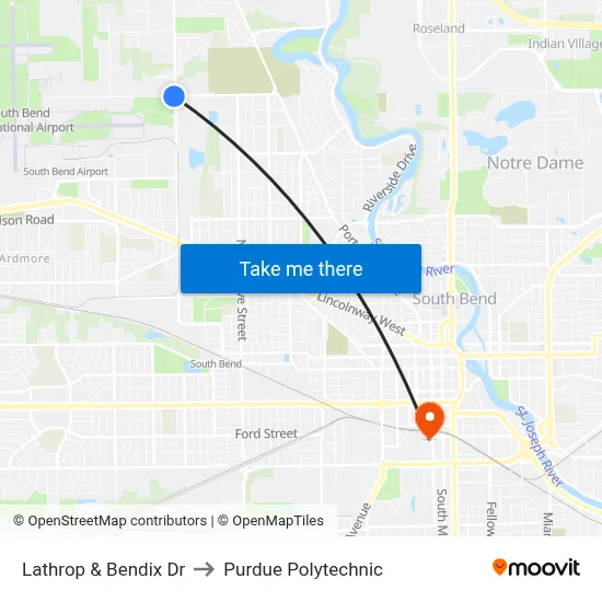 Lathrop & Bendix Dr to Purdue Polytechnic map