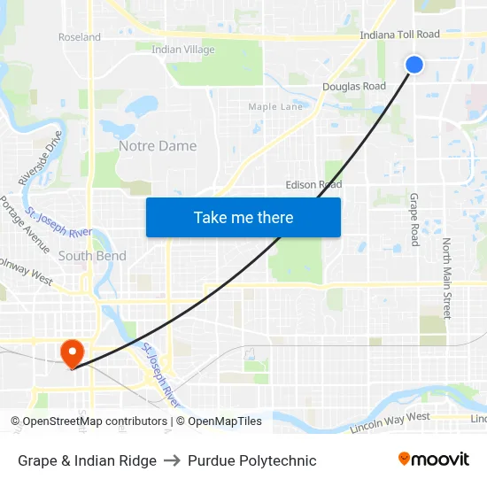 Grape & Indian Ridge to Purdue Polytechnic map