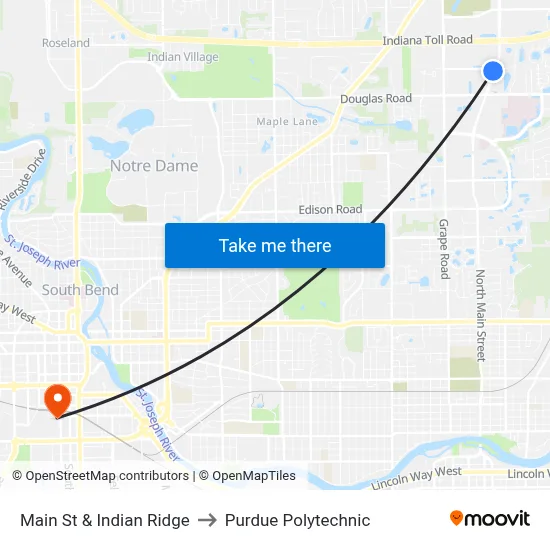 Main St & Indian Ridge to Purdue Polytechnic map