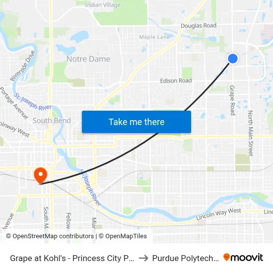 Grape at Kohl's - Princess City Plaza to Purdue Polytechnic map