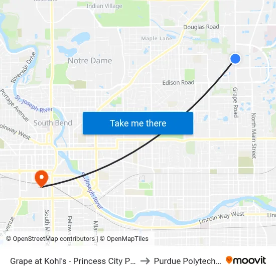 Grape at Kohl's - Princess City Plaza to Purdue Polytechnic map