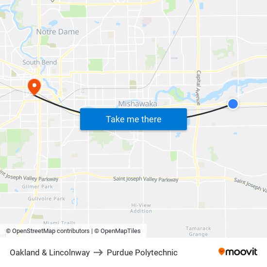 Oakland & Lincolnway to Purdue Polytechnic map