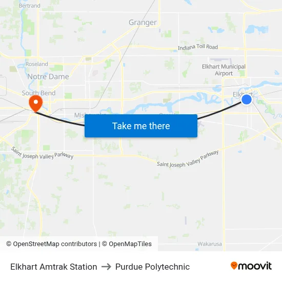 Elkhart Amtrak Station to Purdue Polytechnic map