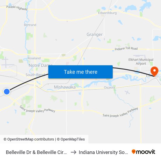 Belleville Dr & Belleville Circle -Arbors at Belleville Apts. to Indiana University South Bend Elkhart Center map