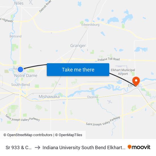Sr 933 & Cripe to Indiana University South Bend Elkhart Center map