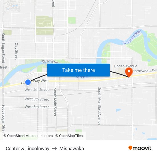 Center & Lincolnway to Mishawaka map