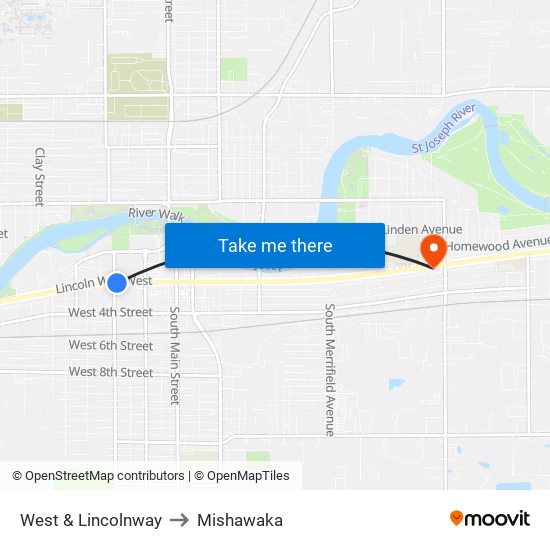 West & Lincolnway to Mishawaka map