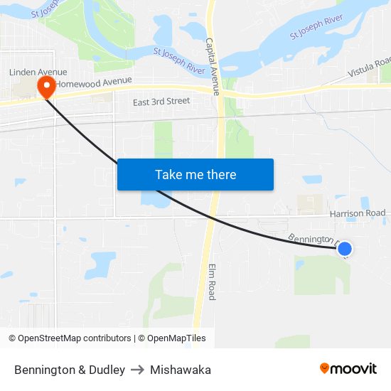 Bennington & Dudley to Mishawaka map