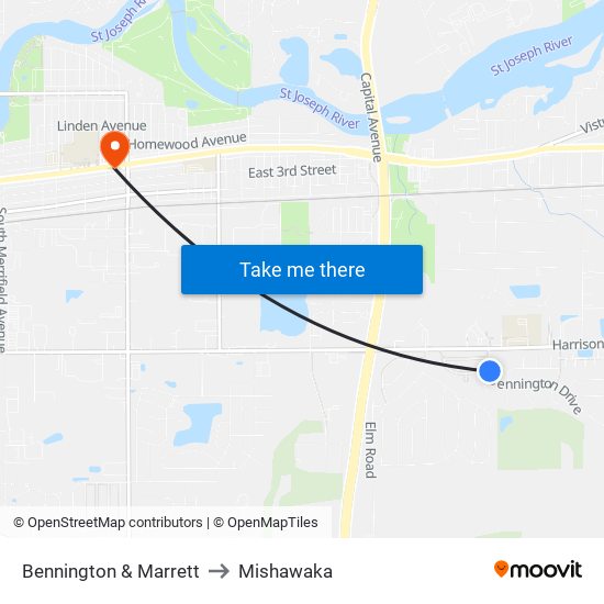 Bennington & Marrett to Mishawaka map