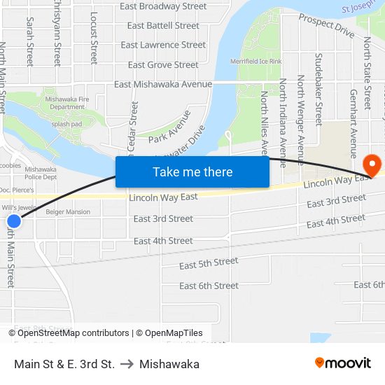 Main St & E. 3rd St. to Mishawaka map