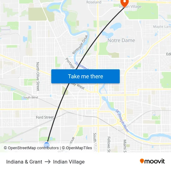 Indiana & Grant to Indian Village map