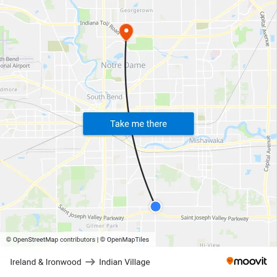 Ireland & Ironwood to Indian Village map