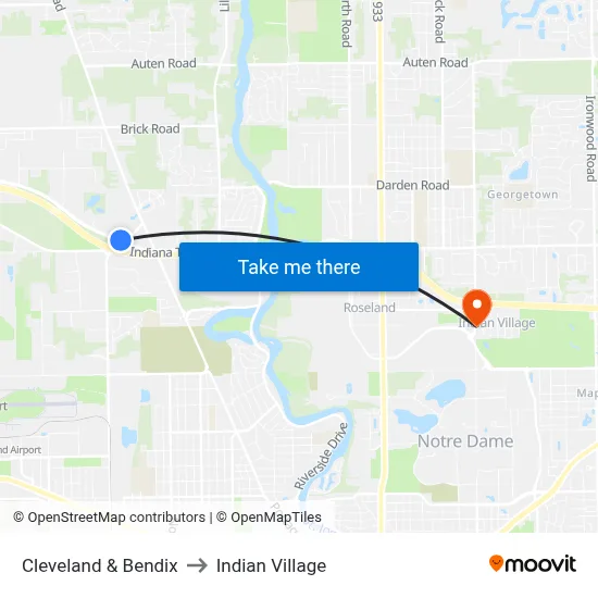 Cleveland & Bendix to Indian Village map