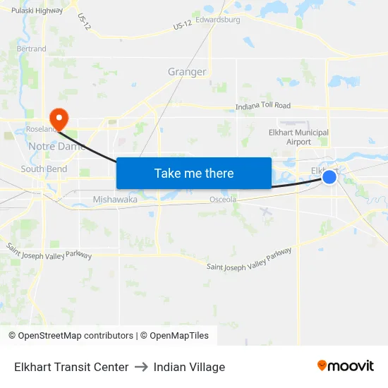 Elkhart Transit Center to Indian Village map