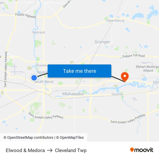 Elwood & Medora to Cleveland Twp map