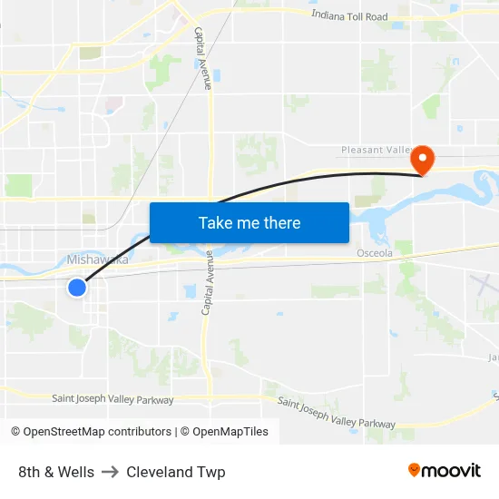 8th & Wells to Cleveland Twp map