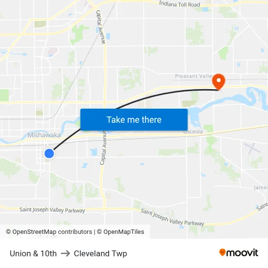 Union & 10th to Cleveland Twp map